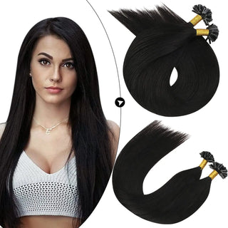 100g (2 Packs) U Tip Hair Extensions -( Nail tips )  #1B Natural Black - NZAZU