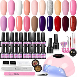 20 Colours Gel Nail Polish Starter Set with 24W U V/LED Nail Lamp Gel Nail Polishes Set - NZAZU