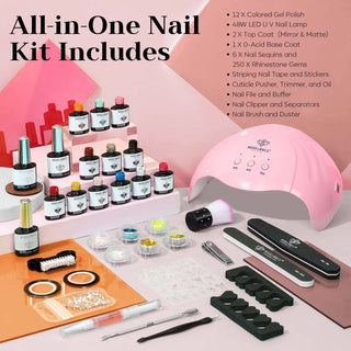 GEL NAIL POLISH STARTER KIT 1 WITH 48W UV NAIL DRYER -33 SET - NZAZU