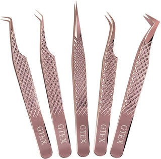 Lash Eyelash Extension Tweezers Set of 5, Japanese Stainless Steel - NZAZU