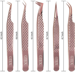 Lash Eyelash Extension Tweezers Set of 5, Japanese Stainless Steel - NZAZU