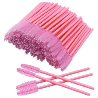 100 PCS Pink Disposable Eyelash Brushes Mascara Wands - NZAZU