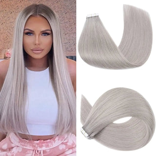 Invisible tape hair extensions  40pcs -Invisi Tape in Extension Grey Silver - NZAZU