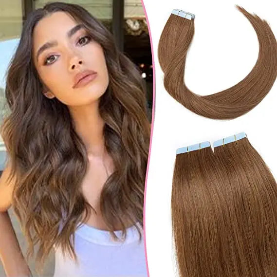 Invisible tape hair extensions  40pcs -Invisi Tape in Extension #6 Lightest Brown - NZAZU