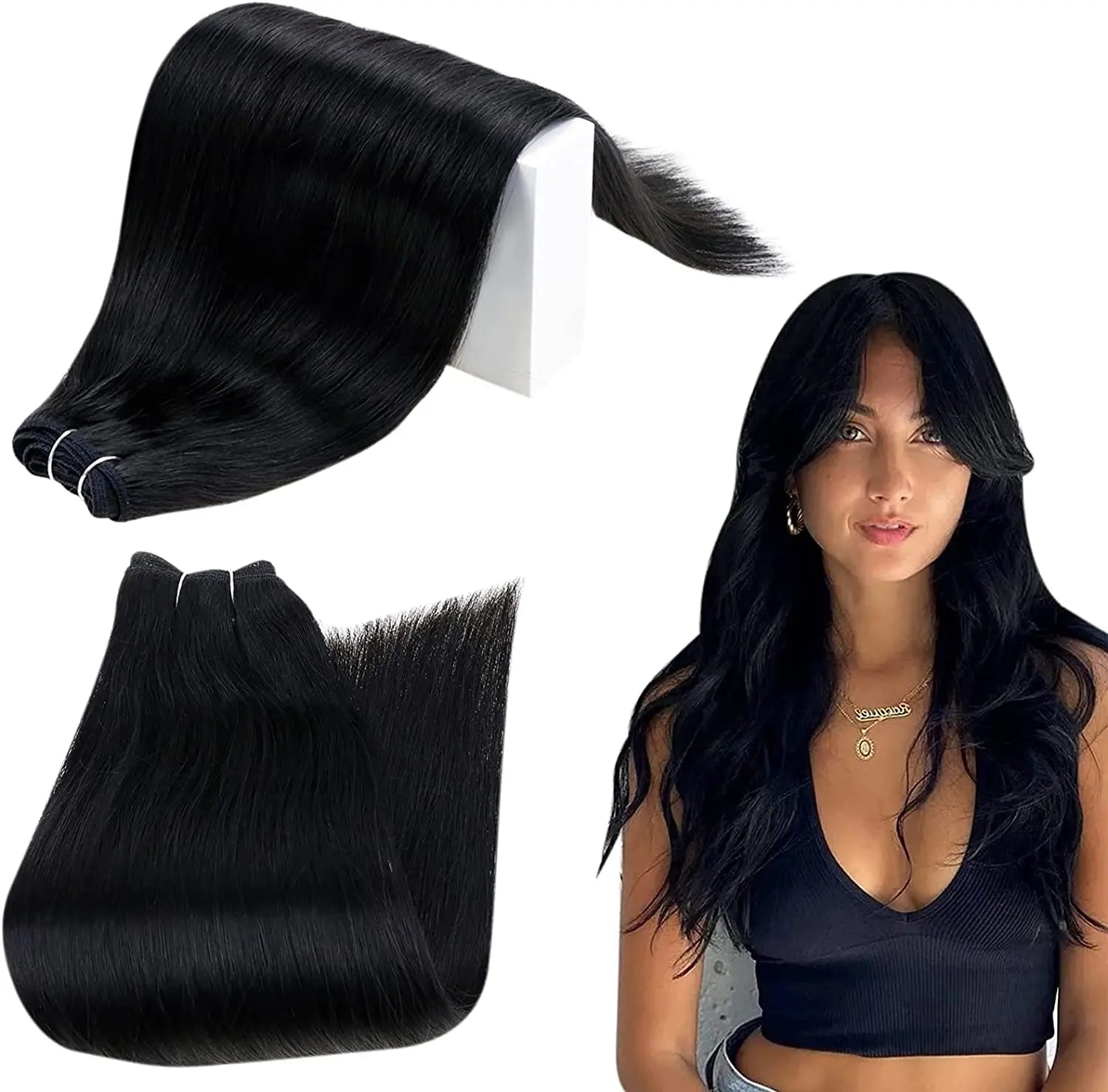 Jet Black Remy Human Hair Weft/Weave Extensions - 100g - NZAZU